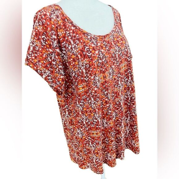 Lucky Brand patterned scoop neck short sleeve relaxed fit top, size S. - Picture 5 of 7